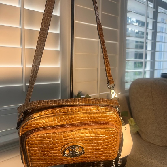 KATHY VAN ZEELAND Patent Croc Embossed Convertible Purse Bronze Y2K NEW - Picture 2 of 8